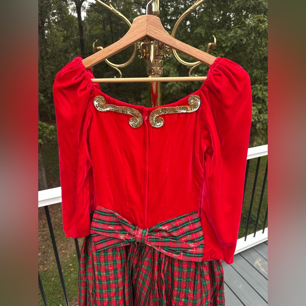 Vintage 1980’s Holiday Party Velvet & Tartan Plaid  A Line Skirt Vintage Size 8 - Picture 8 of 12